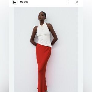 Meshki Violeta Satin Maxi Skirt- Red